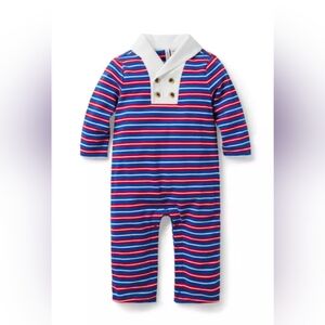 EUC 18-24M Janie & Jack Striped Shawl Coller One-Piece Sailor Jumpsuit Romper